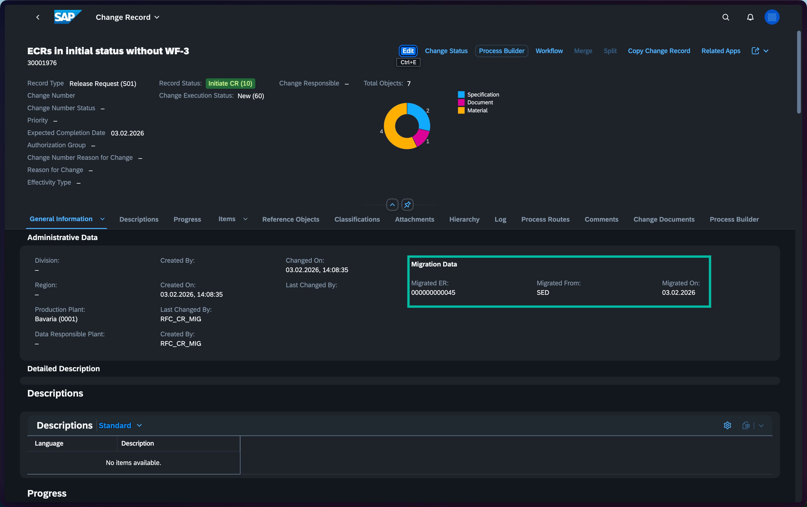 Migrated Change Record 1